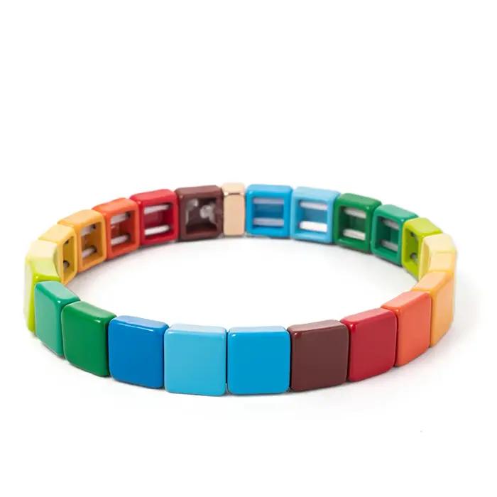 Bracelet en émail de perles colorées pour femmes, bohème, perles colorées, Bracelets élastiques, ens