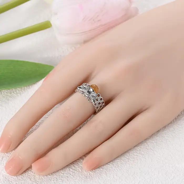 Bague originale en argent Sterling 925 scintillant en forme d'abeille pour femmes et filles