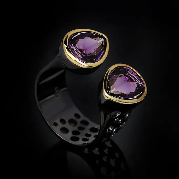 Bagues vintage pour femmes, bijoux créatifs violets, ouverture réglable, or noir, patients de mariag