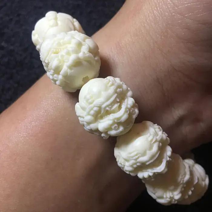 Bracelet de perles Pixiu sculptées en ivoire naturel