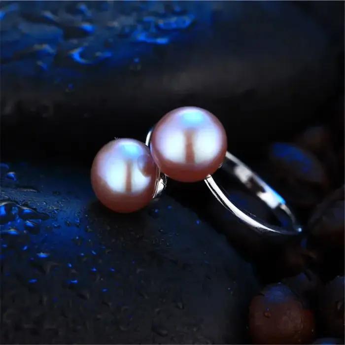 Bague en argent regardé 925 avec perle naturelle véritable pour femme