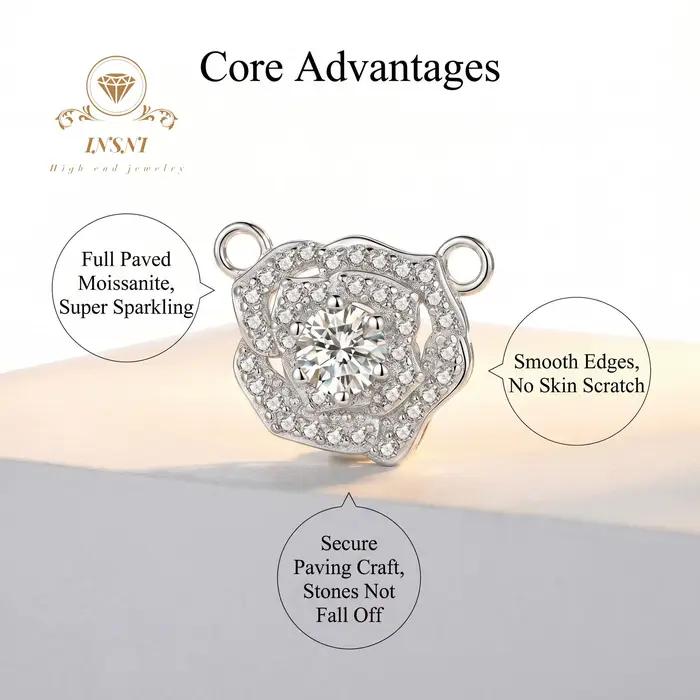 Collier en argent pur S925 avec pendentif fleur de camélia bohème pour femme