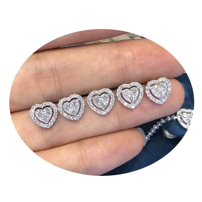 Huitan luxe complet cubique zircone coeur boucles d'oreilles pour mariée mariage fiançailles accessoires brillant mode bijoux femmes oreille anneau