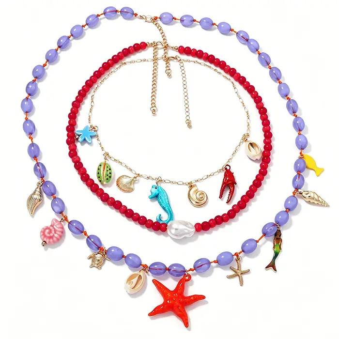 Collier ras du cou coloré en résine perlée pour femme