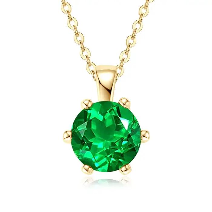RAPRGOLD – collier en argent Sterling 925 véritable pour femmes, pendentif rond émeraude artificiell