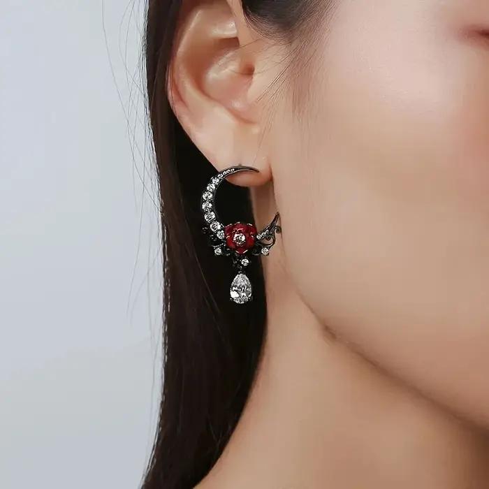 Bijoux gothiques boucles d'oreilles lune Rose pour femmes filles accessoires