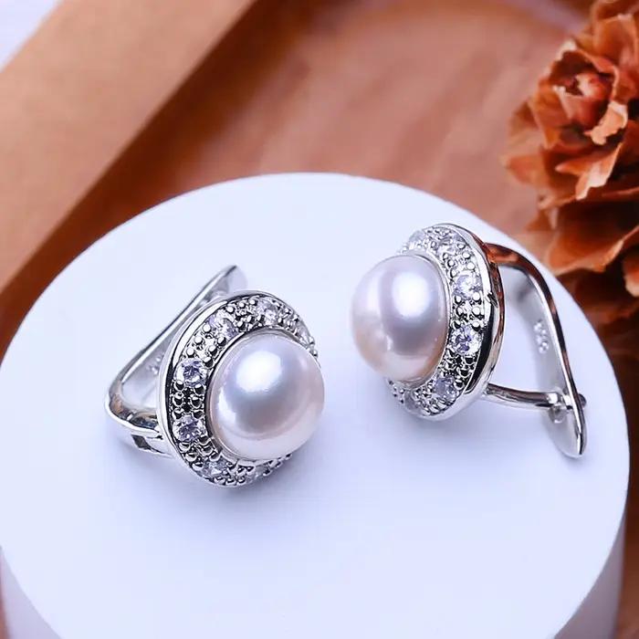 FENASY-Boucles d'oreilles en perles d'eau douce naturelles pour femmes, bijoux à la mode, style coré
