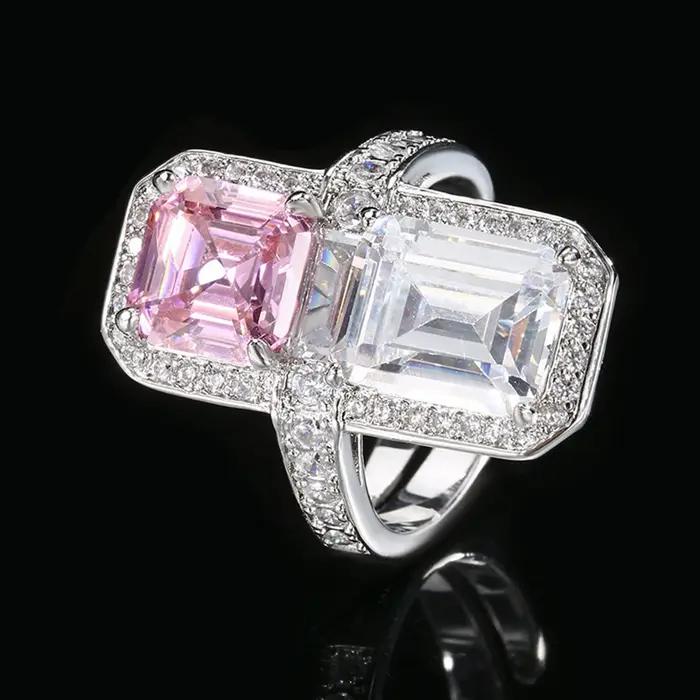 Vinregem Asscher Cut Lab créé saphir aigue-marine Citrine bague réglable pour les femmes cadeau d'anniversaire bijoux fins en gros