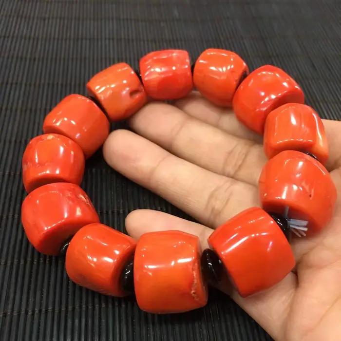 Bracelet de lieux rouges naturels authentiques pour hommes et femmes, accessoires de joaillerie fine, fierté de la mer profonde, véritables lieux, perles de baril