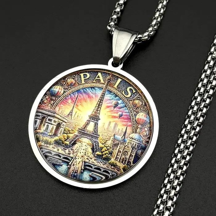 Collier Pendentif Tour Eiffel Paris pour Femme et Homme, en Acier Inoxydable, Verre, Couleur Or, Bij