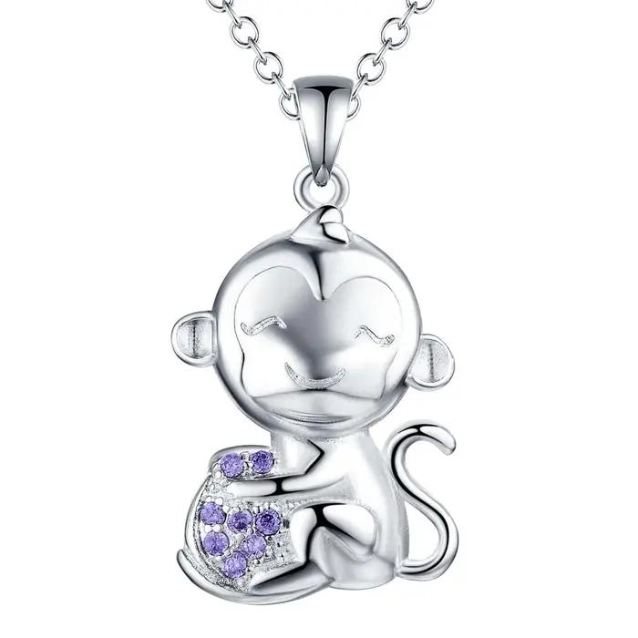 Collier en argent sterling 925 avec pendentif singe