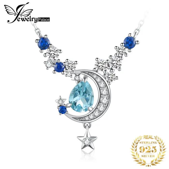 JewelpopPalace-Collier en argent regardé 925 avec pendentif pour femme, véritable topaze bleu ciel,
