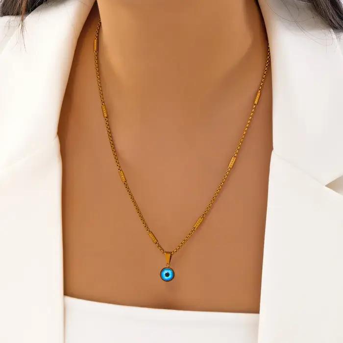 Collier mauvais œil bleu turc en acier inoxydable pour femmes