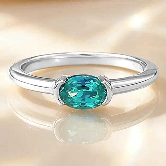 Vinregem – bague ovale en tourmaline Paraiba de laboratoire, 4x6 MM, 100% argent Sterling 925, simple, pour femmes, bijoux fins, cadeaux de mariage, vente en gros