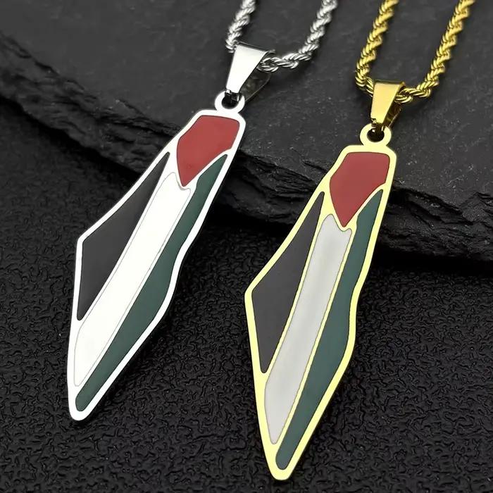 Collier avec pendentif drapeau de la carte de la Palestine arabe islamique pour femmes et hommes