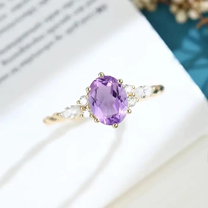 Bague de fiançailles ovale aigue-marine/Quartz Rose/pierre de lune/Labradorite/agate Ross/améthyste