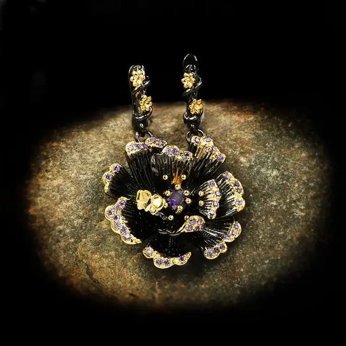 Boucles d'Oreilles Créatives en Forme de Tournesol et Plante