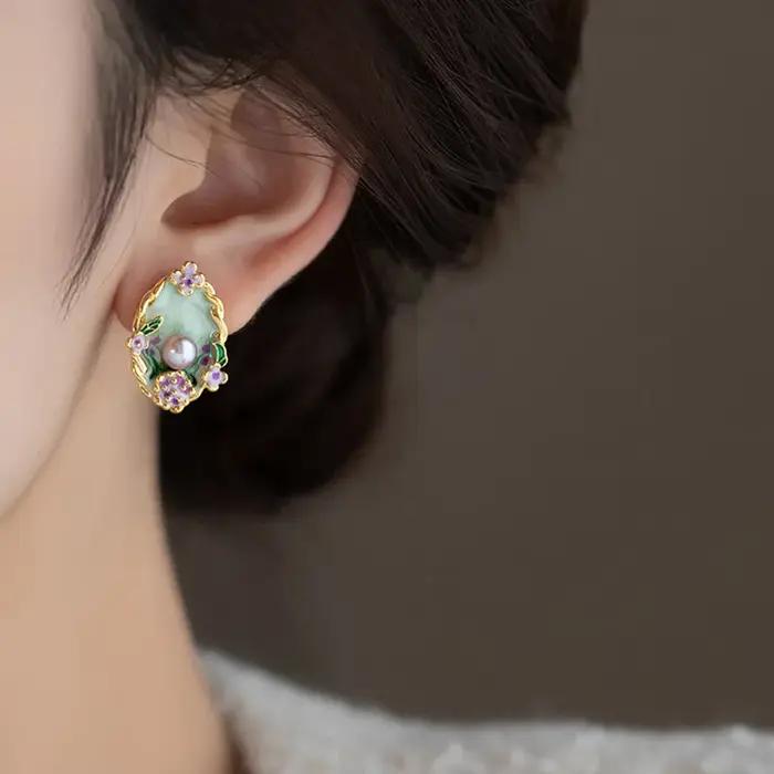 Boucles d'oreilles vintage en perles de fleurs pour femmes et filles, bijoux rétro coréens, accessoires de mariage et occasions spéciales