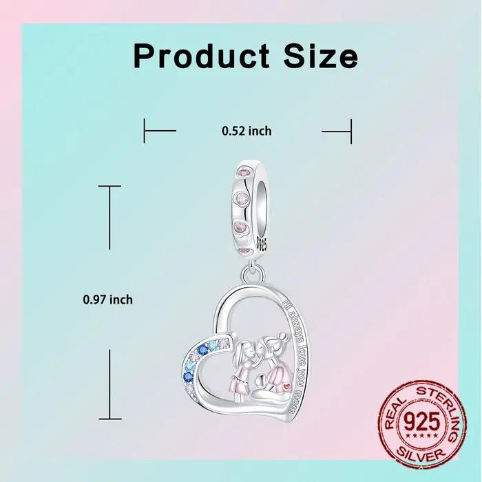 Pendentif en Argent Sterling 925 Serti de Zirconium Blanc Charme Coeur Mignon Romantique Bracelet Mere Fille Occasions Spéciales