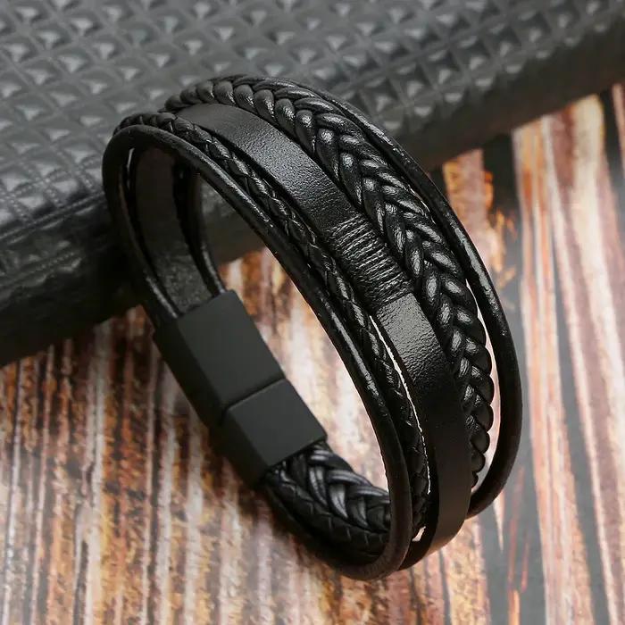 Hommes Bracelets En Cuir Véritable Multicouche Tressé Corde