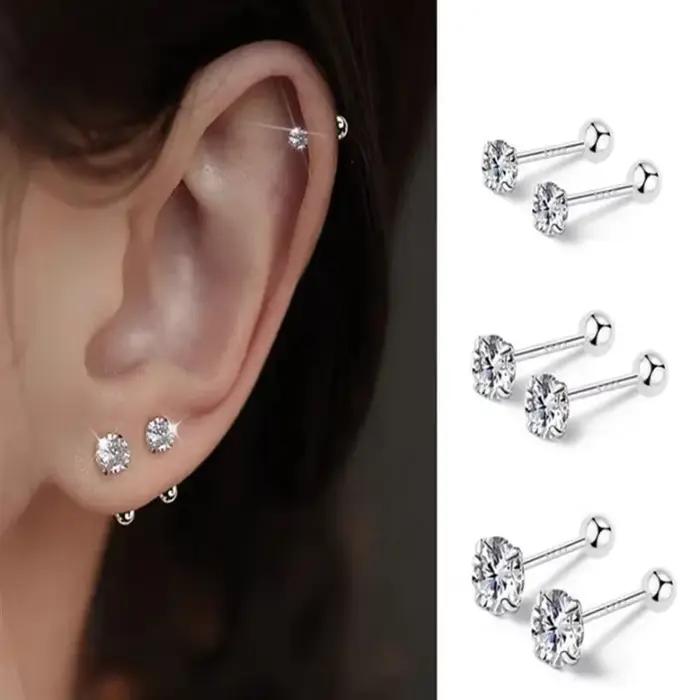 3 paires de boucles d'oreilles rondes classiques en zircone pour femmes
