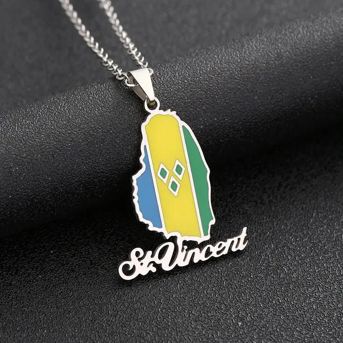 Colliers pendentifs drapeau de la carte de Saint-Vincent-et-les-Grenadines en acier inoxydable