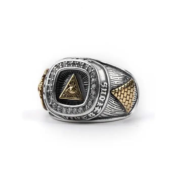 Bague en argent sterling motif Œil de Dieu style vintage pour hommes grandes occasions spéciales hip-hop modernité