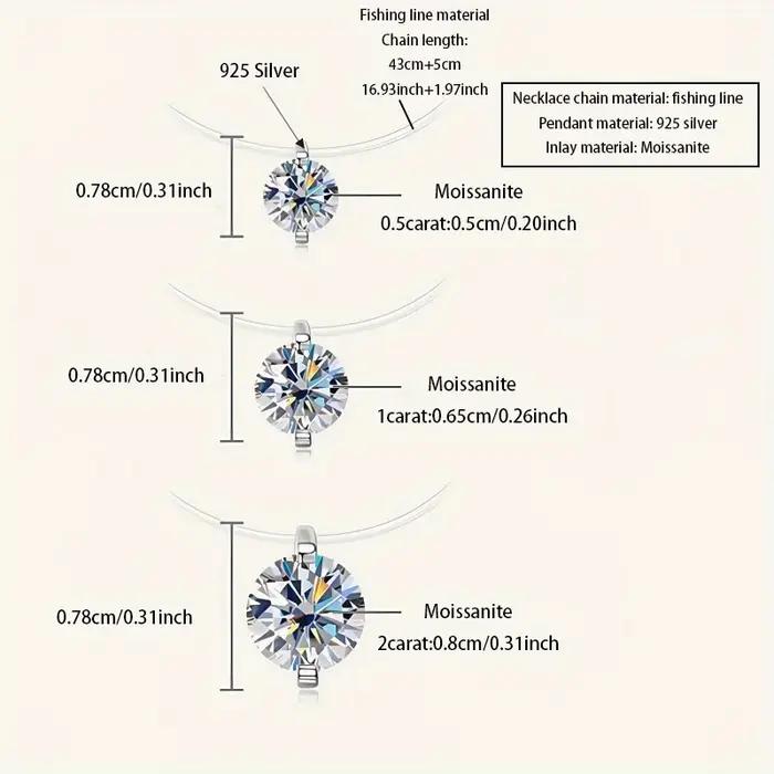 Collier de pêcheur unisexe simple et classique en argent sterling 925 et moissanite de 0,5/1/2 carat