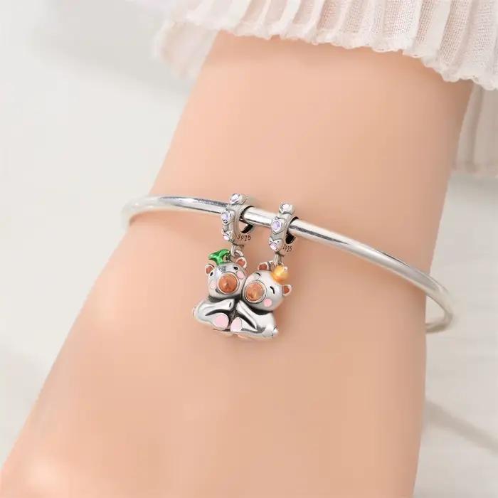 925 argent Sterling meilleur ami Bestie breloque Capybara Duo pendentif ensemble ajustement Original bracelets porte-bonheur femmes bijoux à bricoler soi-même cadeau