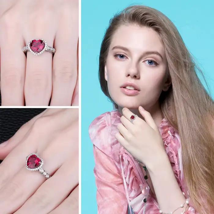 JewelpopPalace-Bagues en argent regardé 925 pour femmes, bijoux en pierres précieuses, bande de fiançailles Halo, coeur d'amour créé, mode