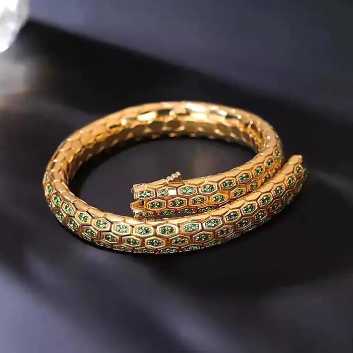 Bracelet Serpent Nid d'Abeille Micro-Pavé CZ Saphir Blanc Vert Noir Cristal Zircon Anti-ternissement Bijoux de Soirée pour Elle et Lui