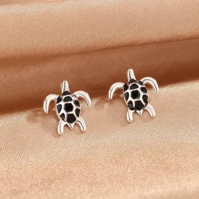 Nouvelles Boucles d'Oreilles Clous en Argent Sterling 925 Tortue Tendance et Polyvalente