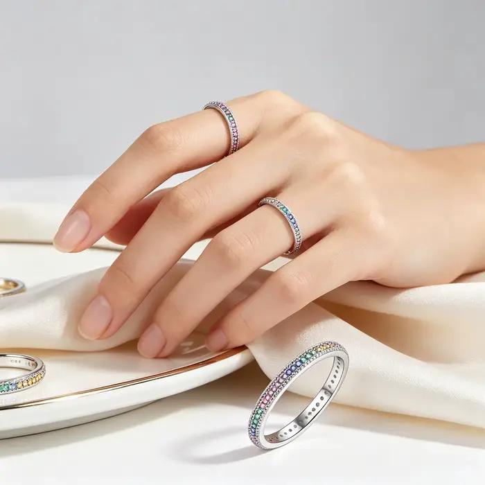 Orstarry – bague en argent Sterling S925, à la mode et polyvalente, en zirconium coloré, pour femmes, bijoux cadeau d'anniversaire