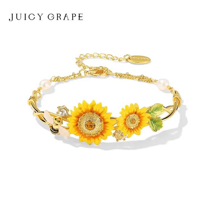Bijoux en émail tournesol raisin juteux plaqués d'or 18 carats émail peint à la main pour femmes occasions spéciales mariage party élégance sophistiquée