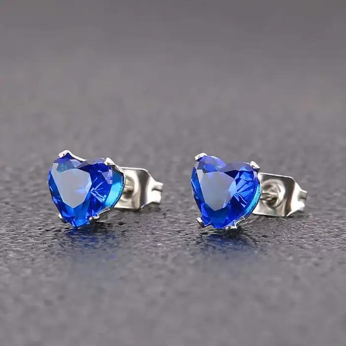 Uelf-Boucles d'oreilles coeur en cristal bleu pour femme