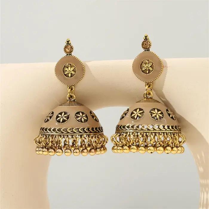 1 paire de boucles d'oreilles bohèmes à clochettes – Breloques de style antique avec accents en émail brillant
