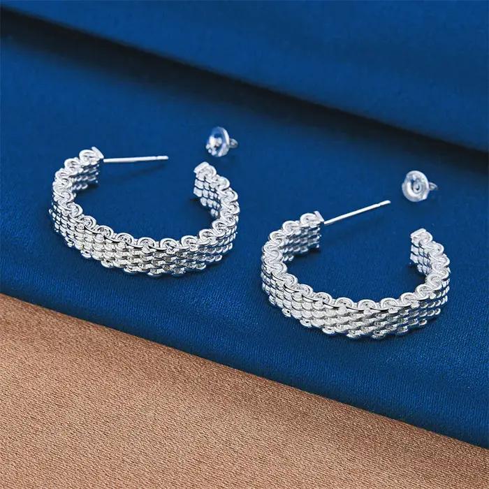 Boucles d'oreilles tressées en argent sterling 925 pour femmes, élégantes et modernes, idéales pour les occasions spéciales et les fêtes