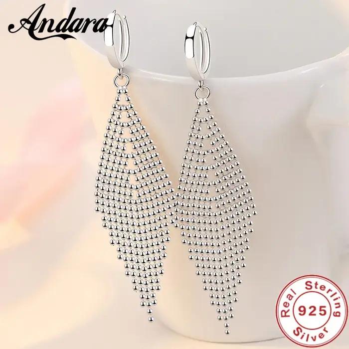 Boucles d'oreilles longues en argent Sterling 925