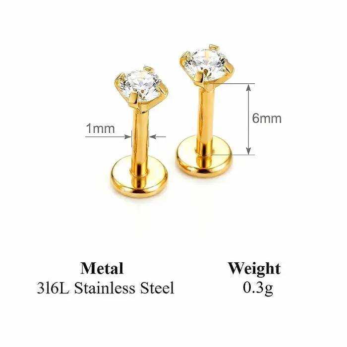 Boucles d'Oreilles Tragus en Acier Inoxydable Zircone Cubique pour Piercings Cartilage Conque Daith Lobe d'Oreille Femmes Occasions Spéciales Élégantes Minimalistes