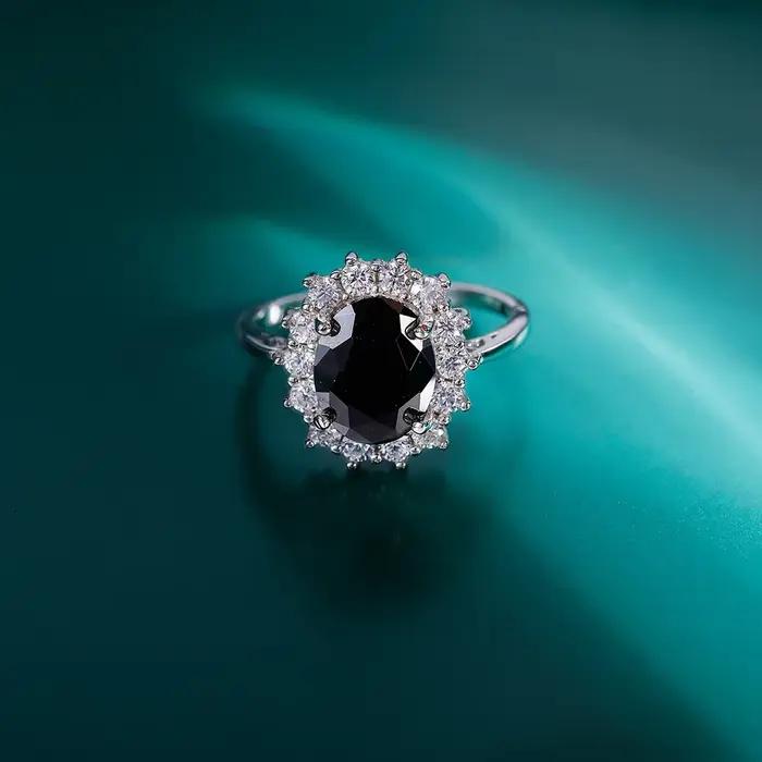 Trumium – bague Diana en argent Sterling 925, 3ct, avec pierres précieuses noires, ovale, de luxe, pour femmes, bijoux de personnalité