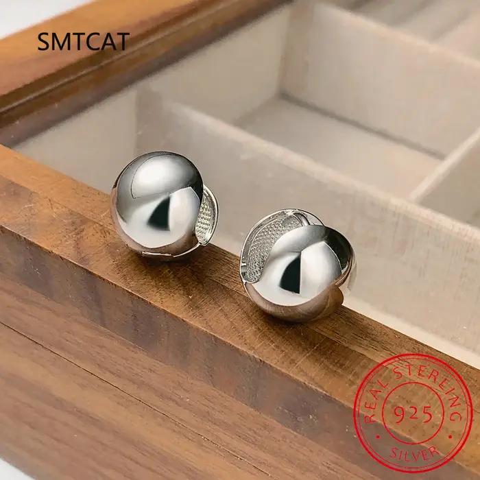 Boucles d'oreilles de luxe en argent Sterling 925, émail blanc/noir, Simple, lisse, boule ronde, bre