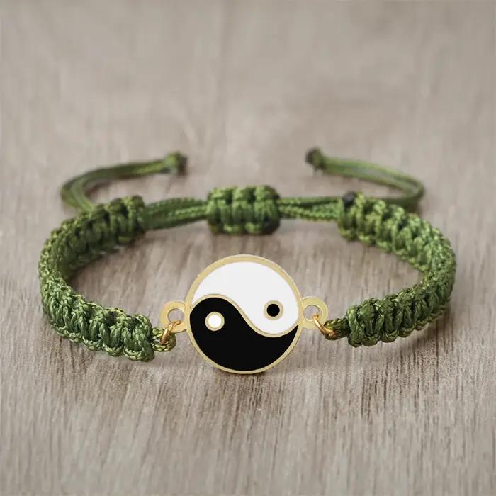 Yin Yang Tai Chi pendentif Bracelet pour femmes hommes à la main tissé chaîne