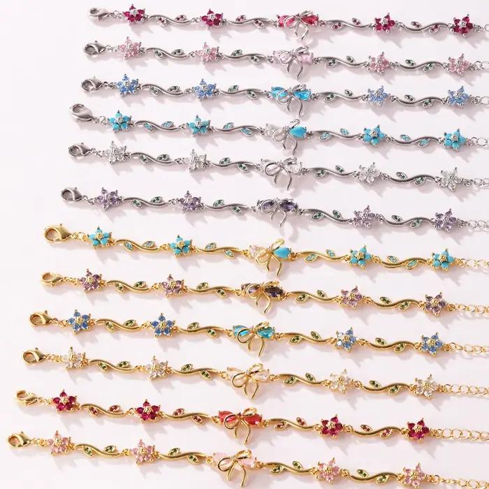 Bracelet de luxe en forme de fleur en Zircon coloré pour femmes et filles