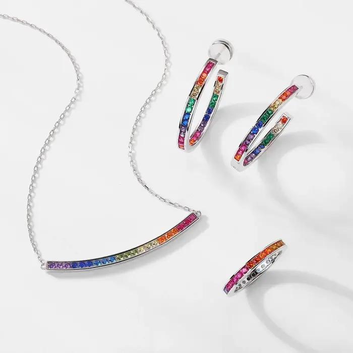 ALLNOEL grand cercle rond coloré boucle d'oreille pour les femmes arc-en-ciel CZ Zircon Piercing tendance géométrique