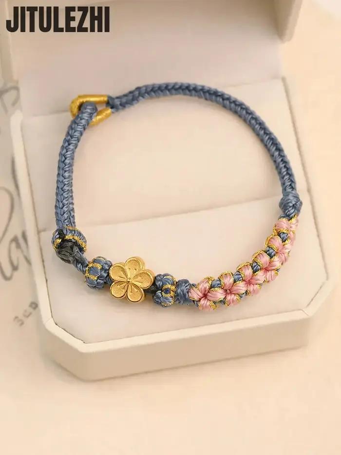 Bracelet en or 18 carats fleur de pêcher perles couleurs Morandi occasion spéciale femme anniversaire mariage demande en mariage fête anniversaire de mariage