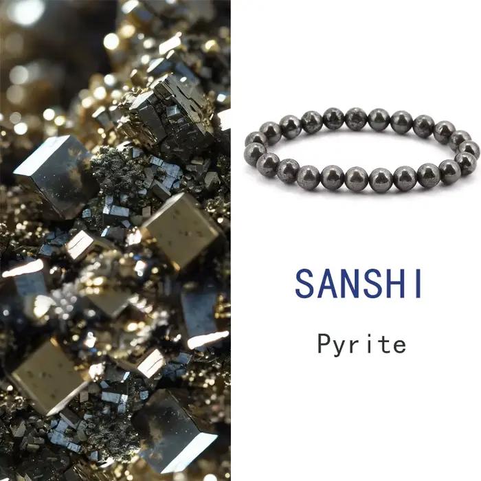 Bracelets perlés en pierre de pyrite pour hommes et femmes