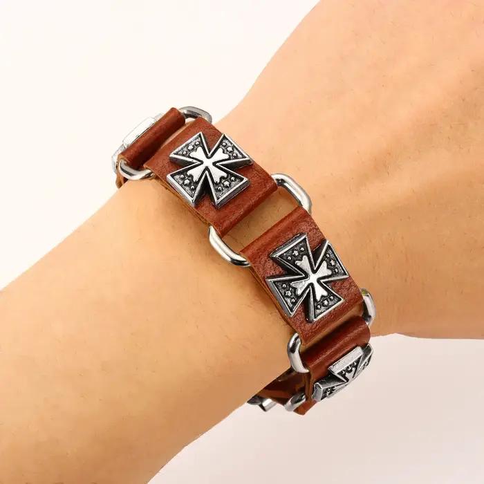 Bracelet croix irlandaise en cuir rétro pour hommes