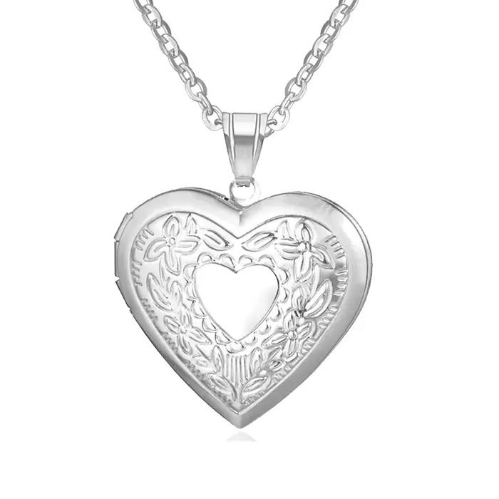 Pendentifs médaillon cœur romantique pour femmes, couleur or argent, collier commémoratif en acier i