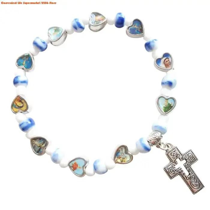 Bracelet de perles breloque Bracelets élastiques perlés hommes femmes bijoux chrétiens cadeau Bracel