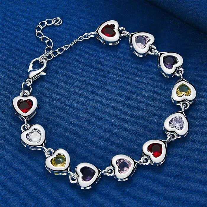 Bracelet en argent sterling 925 avec zircon coloré en forme de cœur bijoux classiques pour femmes occasions spéciales engagement mariage anniversaire